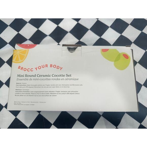 Brocc Your Body Mini Round Ceramic Cocotte Set Green and White Lids NEW IN BOX - Picture 1 of 4
